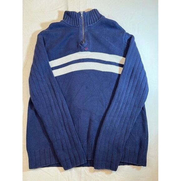 Vintage Polo Ralph Lauren Sweater Men Large Blue Striped 100% Cotton Quarter Zip - Picture 4 of 8